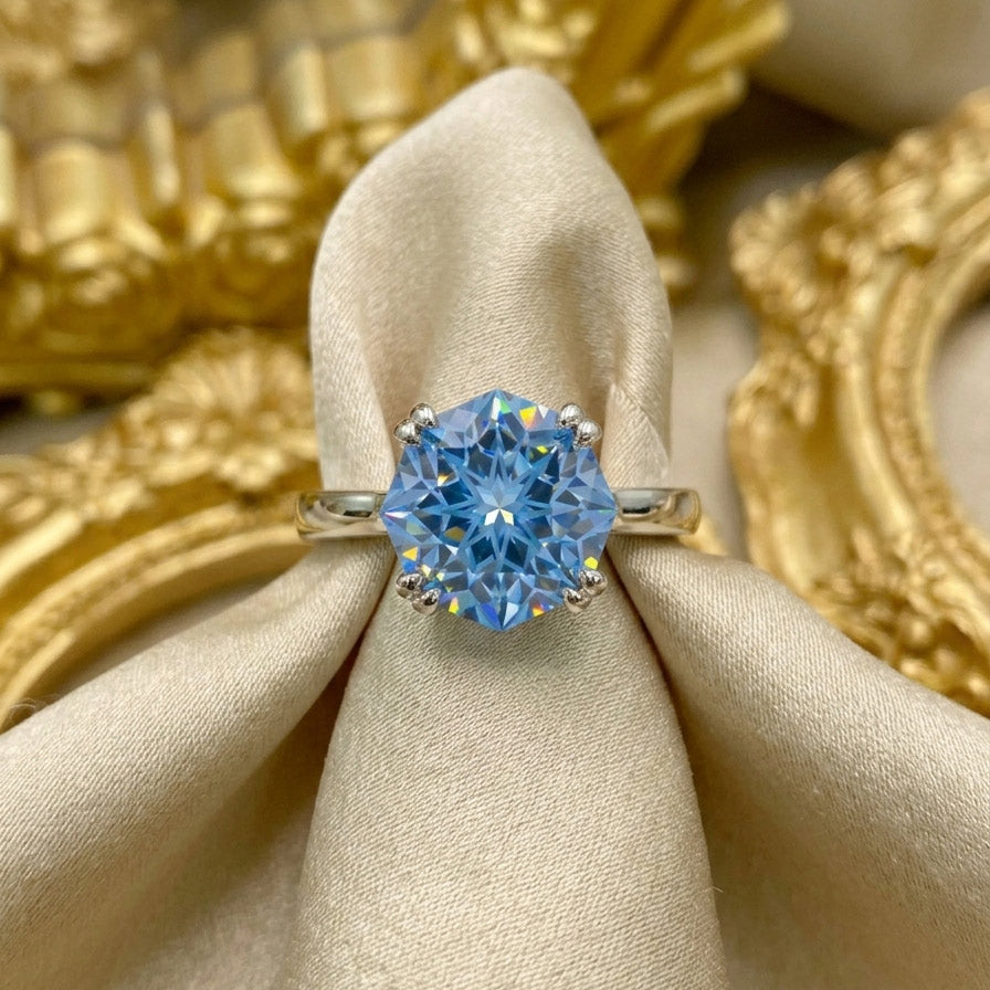 Exclusive Special Cut Zircon Ring - 9x9mm White Gold Plated 925 Silver