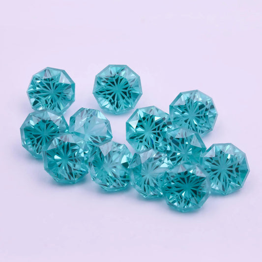 8x8mm Neon Blue YAG Loose Gemstone | Unique 9-Sided Nonagon Cut | Paraiba Blue Alternative for Custom Jewelry Making