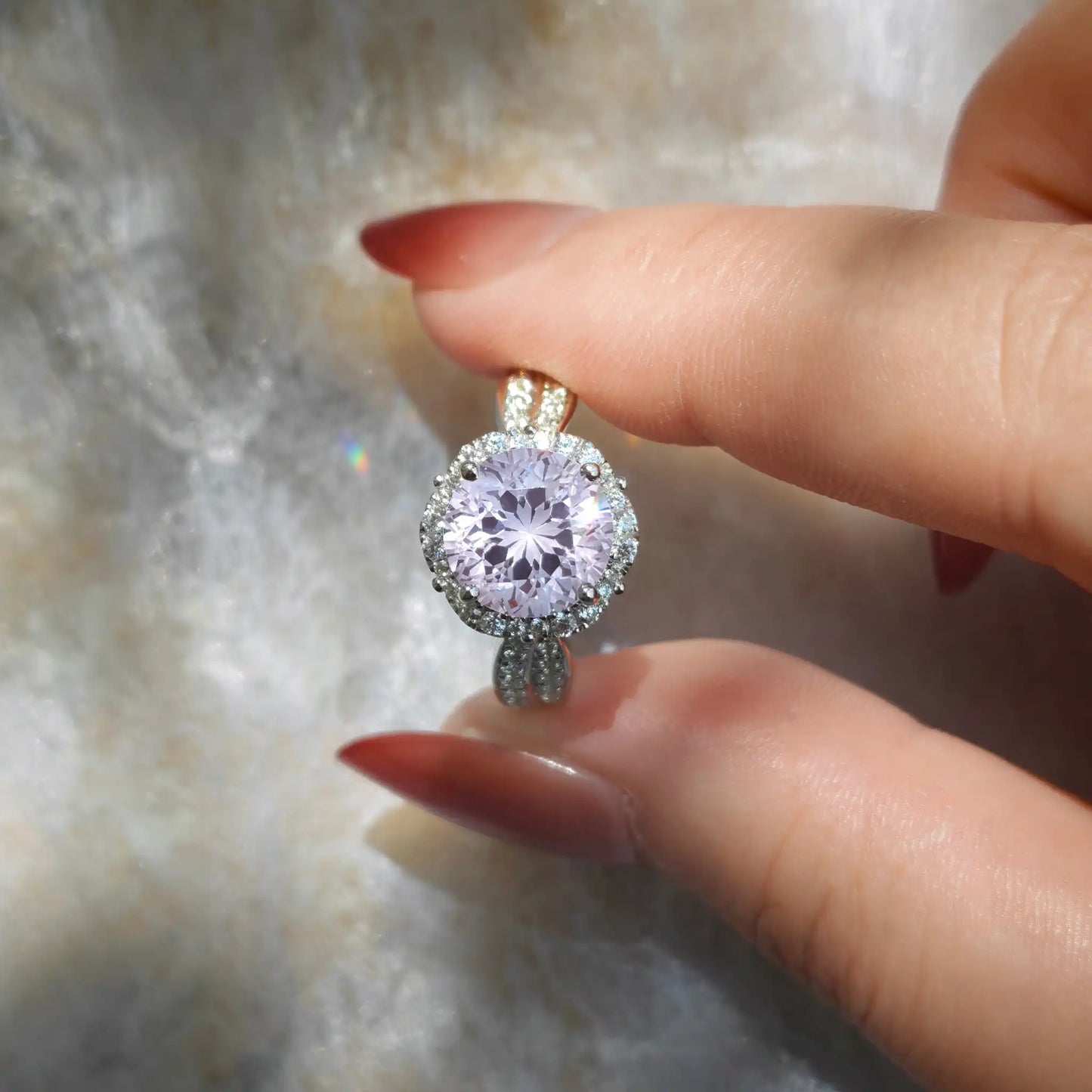 Flower Halo Engagement Ring - Purple YAG Flower Ring