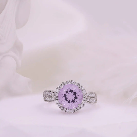 Flower Halo Engagement Ring - Purple YAG Flower Ring