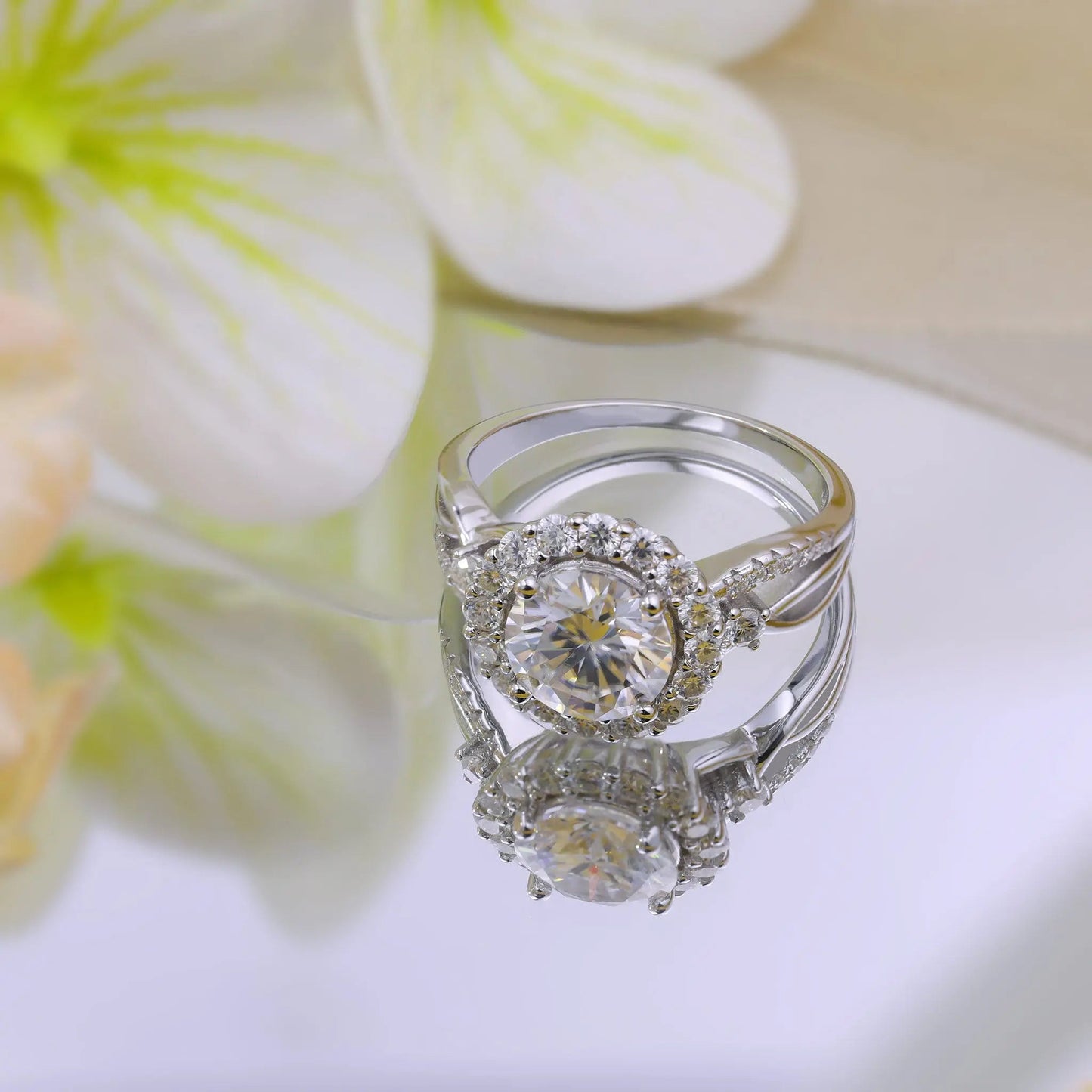 2ct Round Cut Moissanite Halo Engagement Ring – 925 Sterling Silver for Women - bocosjewelry