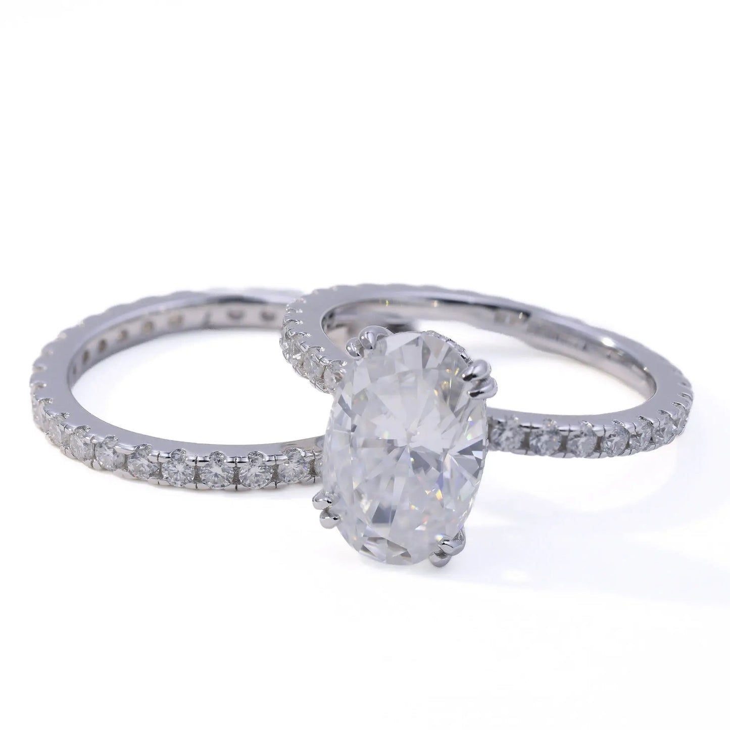 4ct Oval Cut Moissanite Bridal Set – 925 Sterling Silver Engagement Ring with Eternity Band for Women - bocosjewelry