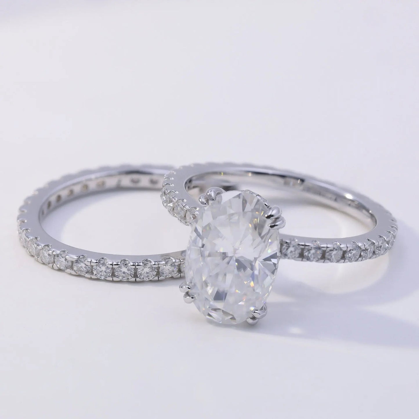 4ct Oval Cut Moissanite Bridal Set – 925 Sterling Silver Engagement Ring with Eternity Band for Women - bocosjewelry