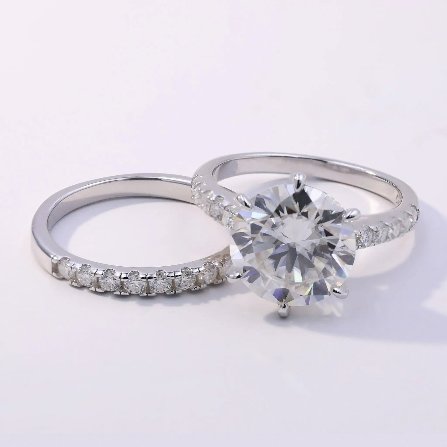 5ct Round Cut Moissanite Engagement Ring Set – 925 Sterling Silver with Half Eternity Band for Women - bocosjewelry