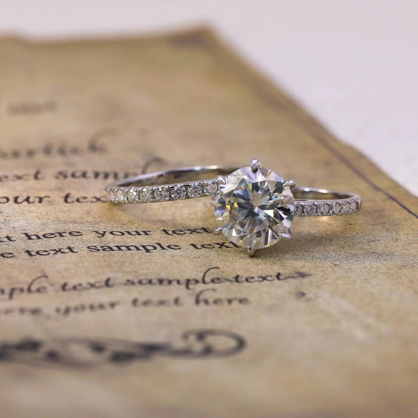 5ct Round Cut Moissanite Engagement Ring Set – 925 Sterling Silver with Half Eternity Band for Women - bocosjewelry