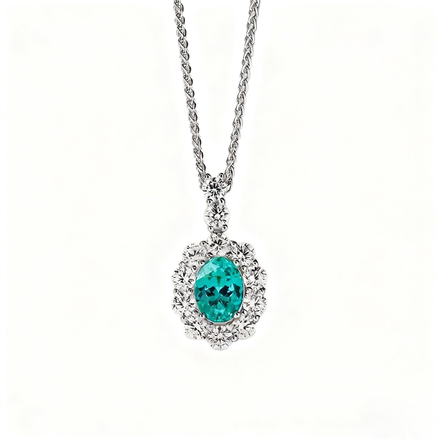 2.2ct Oval Cut Lab-Grown Paraiba Tourmaline Halo Pendant Necklace | 925 Sterling Silver 18K Gold Plated Statement Necklace