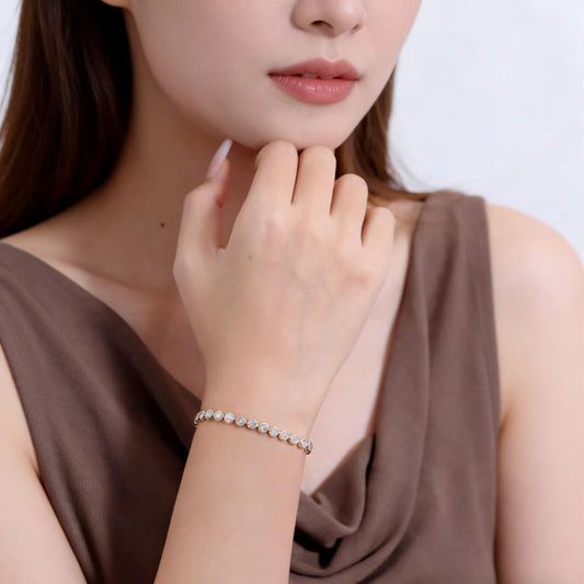 18k Gold Round-Cut Bezel Set Bubble Tennis Bracelet | BOCOS JEWELRY