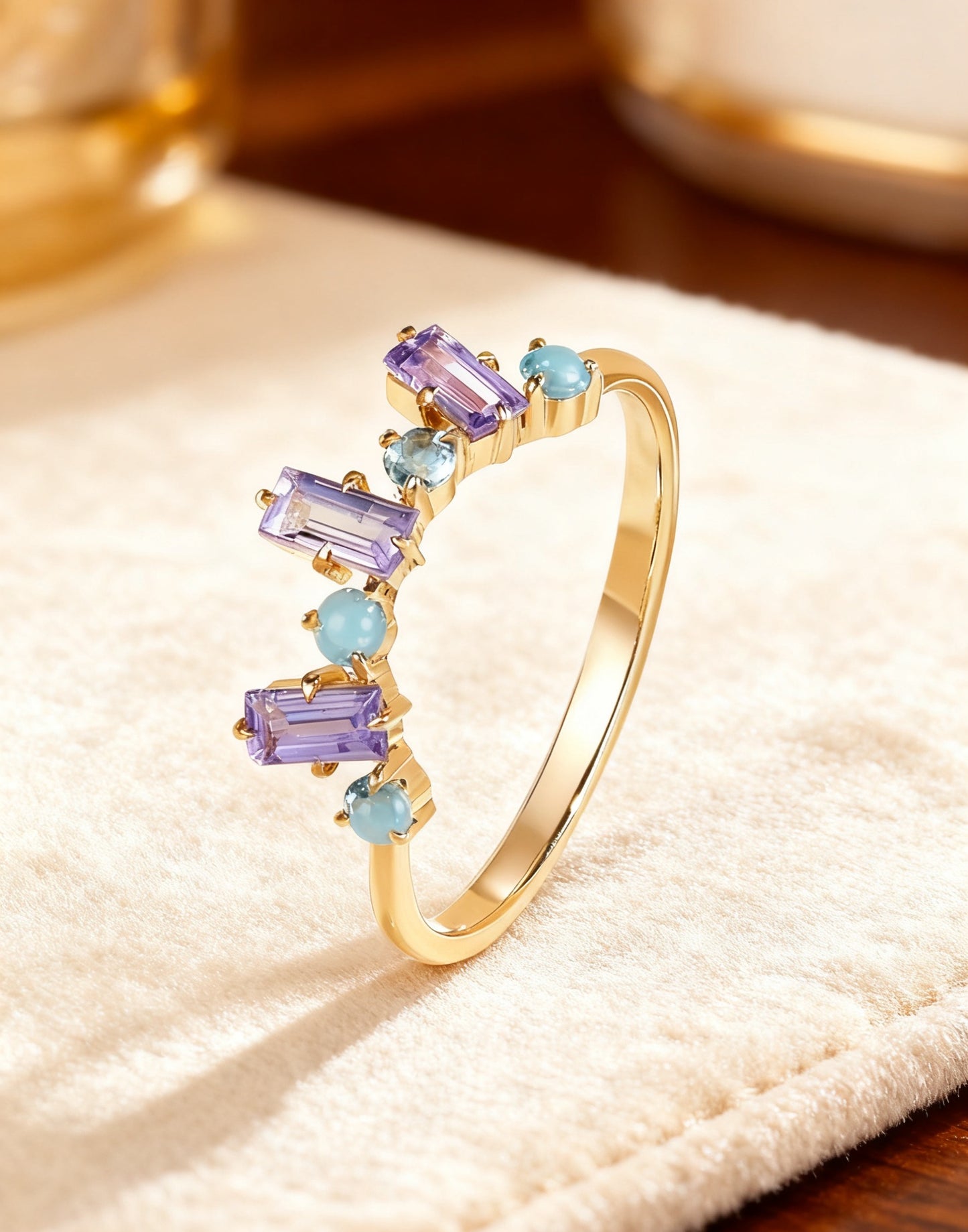 Tanzanite & Blue Topaz Colorful Ring | 18K Gold Plated Delicate Stackable Ring