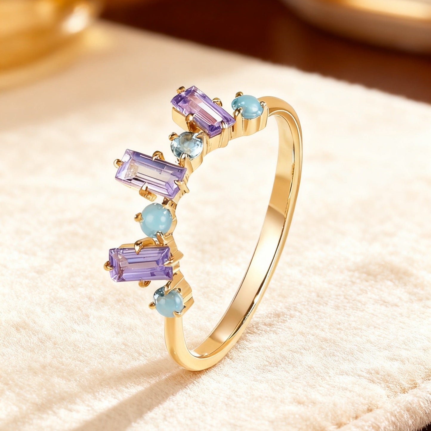 Tanzanite & Blue Topaz Colorful Ring | 18K Gold Plated Delicate Stackable Ring