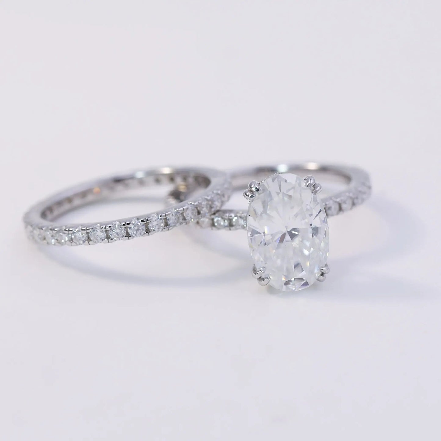 4ct Oval Cut Moissanite Bridal Set – 925 Sterling Silver Engagement Ring with Eternity Band for Women