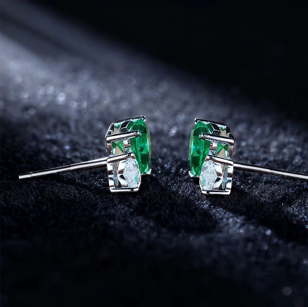 Heart-Cut Lab-Grown Green Gemstone Stud Earrings with Pear Moissanite | 925 Sterling Silver / 18K Gold Custom | BOCOS JEWELRY