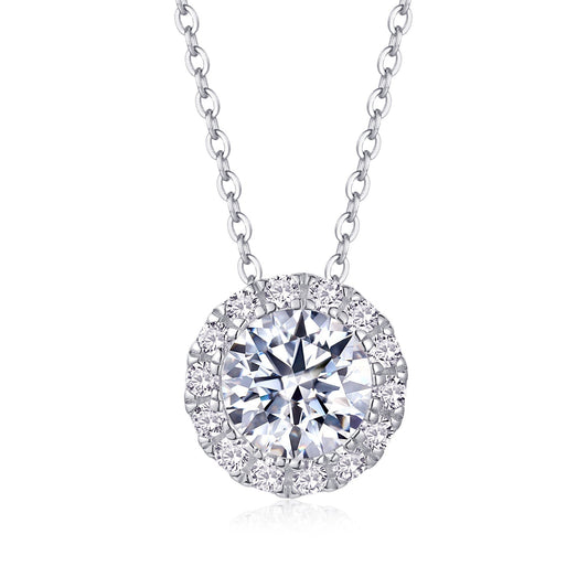 2ct Round Cut Moissanite Halo Necklace –  925 Sterling Silver for Women