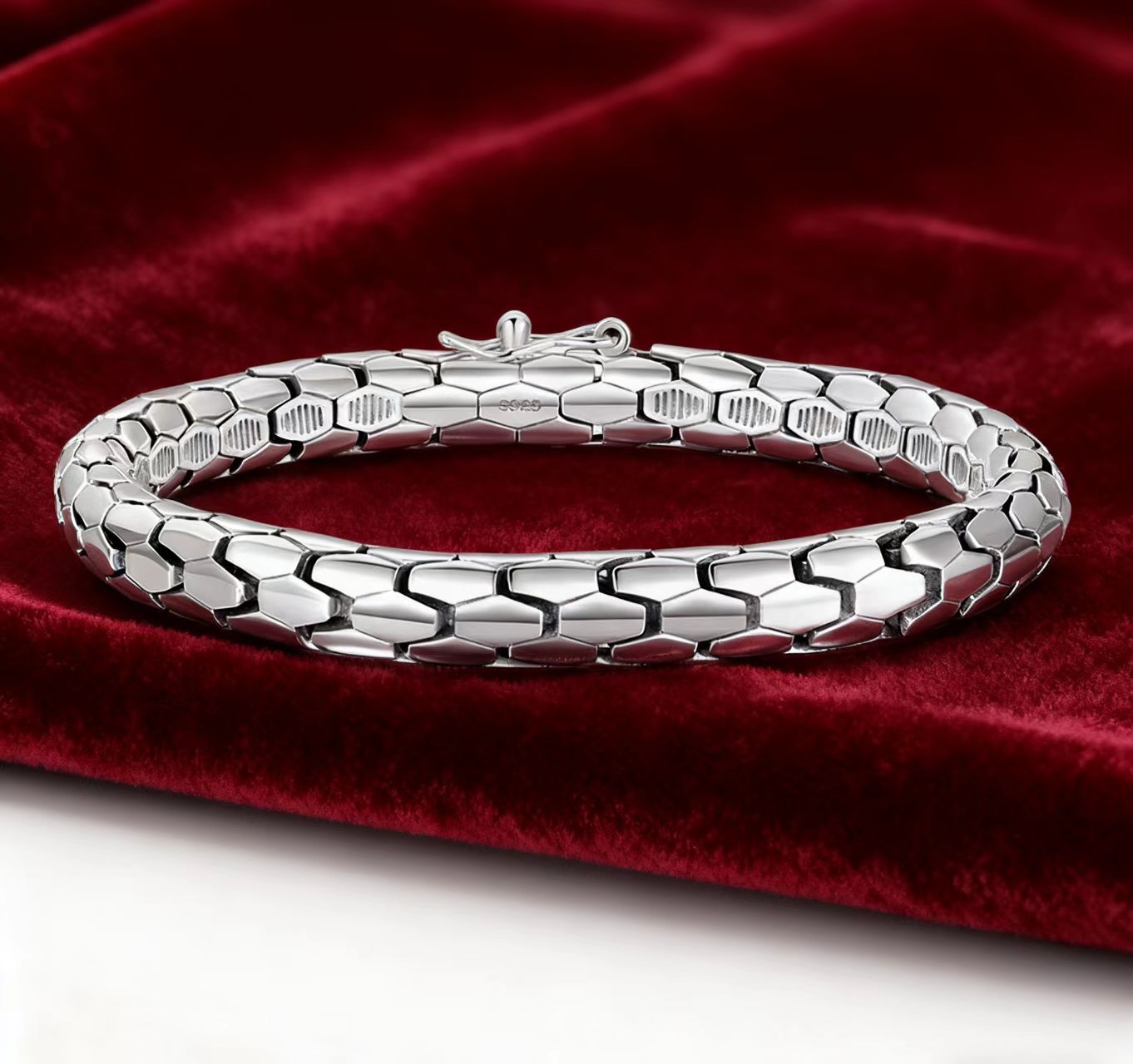 Vintage Snake Chain 925 Sterling Silver Bracelet | Textured Scaled Design | BOCOS JEWELRY