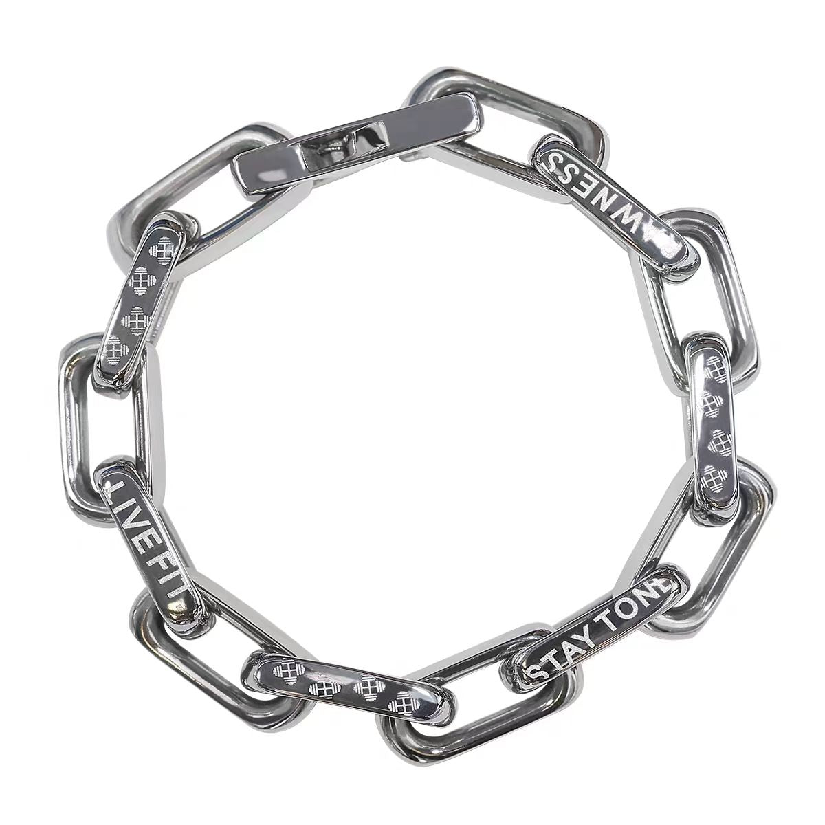S925 Sterling Silver Statement Chain Bracelet | Engraved "STAY TONE LIVE FIT" | BOCOS JEWELRY