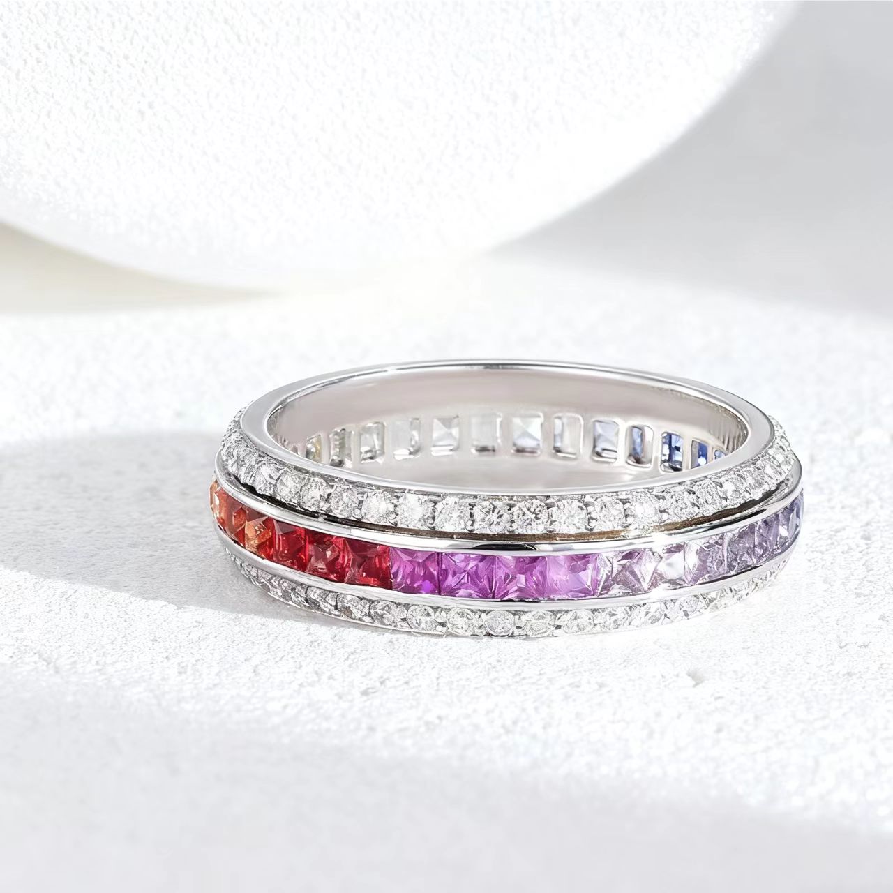 Princess-Cut Lab-Grown Rainbow Gemstone Ring | 18K Gold / 925 Silver Custom | BOCOS JEWELRY