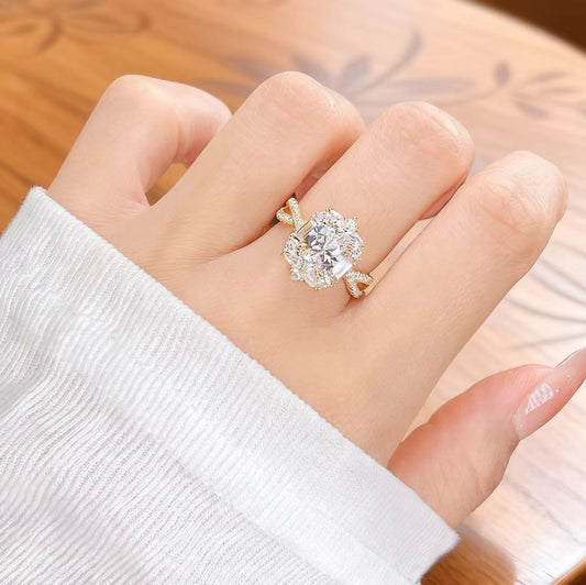 Oval-Cut Moissanite Vintage Cluster Ring | 18K Gold / 925 Silver Custom | BOCOS JEWELRY