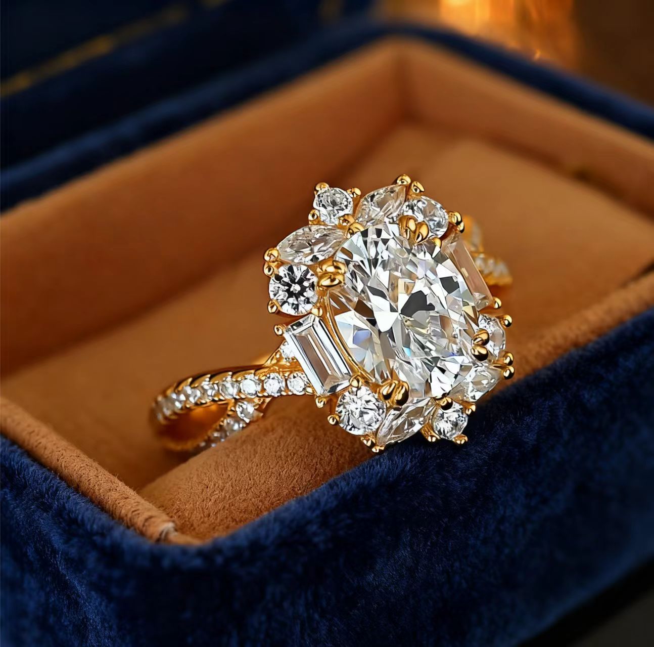 Oval-Cut Moissanite Vintage Cluster Ring | 18K Gold / 925 Silver Custom | BOCOS JEWELRY