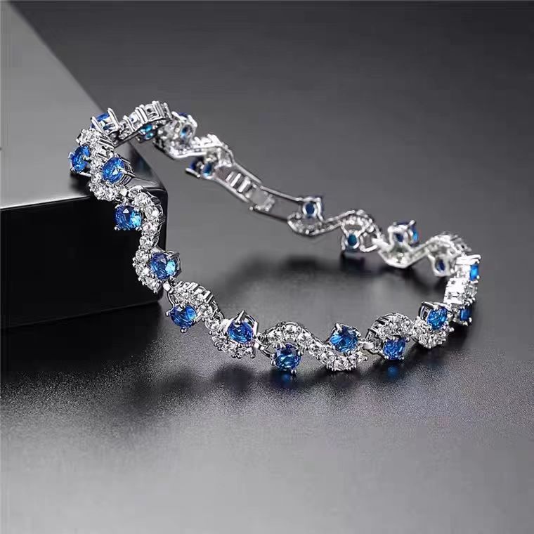Round-Cut Moissanite Wave-Link Tennis Bracelet | Layered Sparkle Design | BOCOS JEWELRY