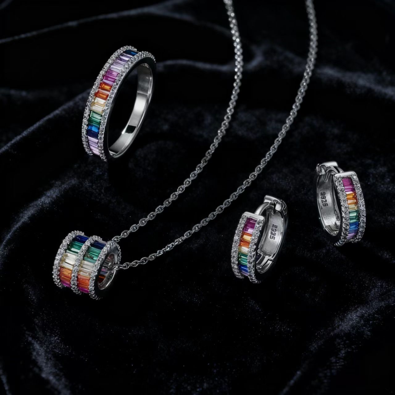 Barrel-Shaped Rainbow Lab-Grown Colored Gemstone Pendant Necklace with Moissanite | Vibrant Daily Style | BOCOS JEWELRY