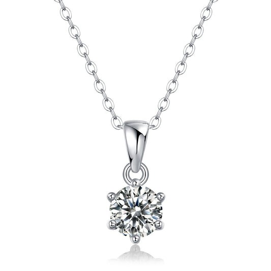 3ct Round Cut Moissanite Pendant Necklace – 6-Prong Setting, 925 Sterling Silver