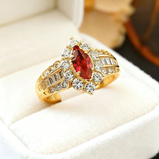 Marquise-Cut Lab-Grown Ruby Ring | Moissanite Accent Design | BOCOS JEWELRY