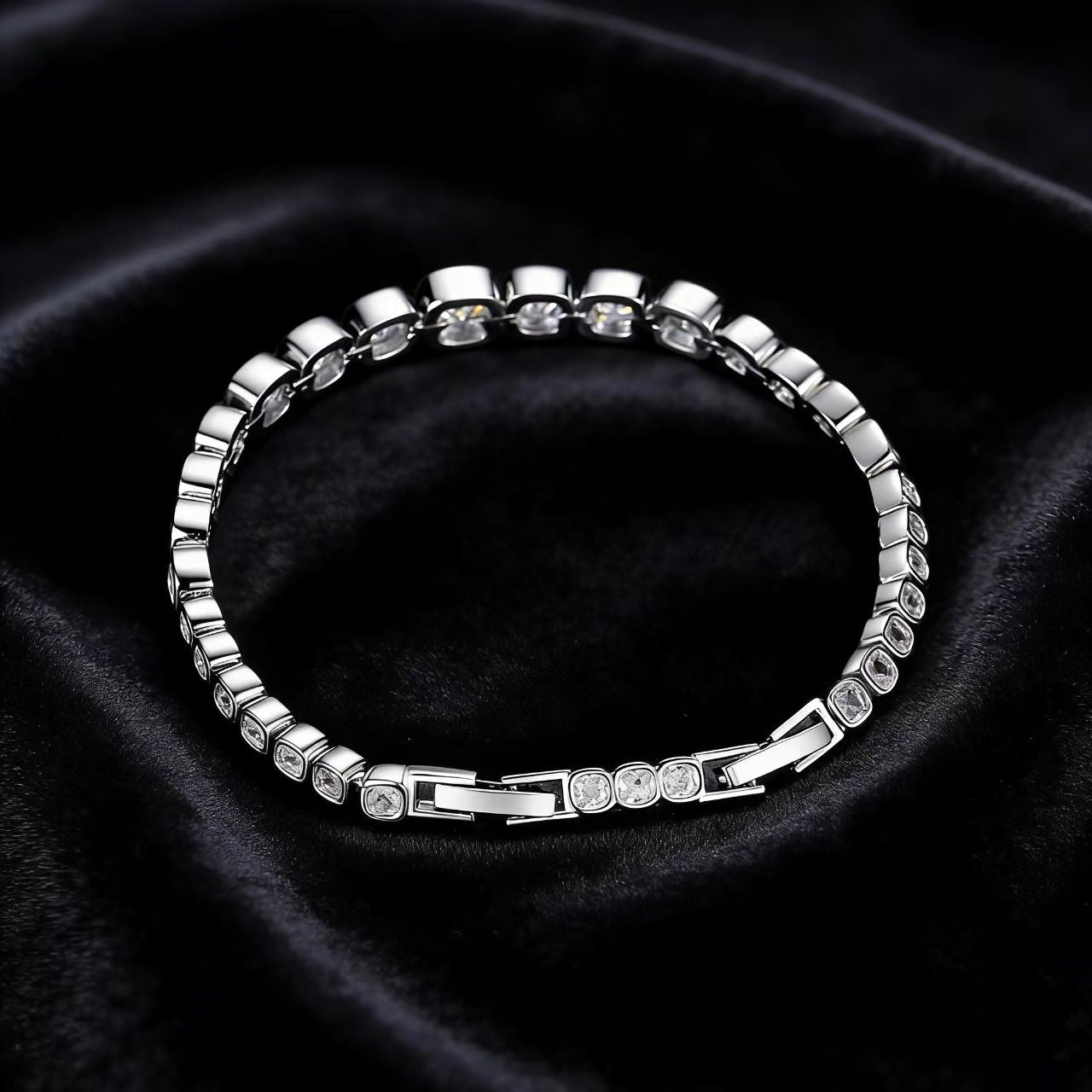 18k Gold Princess-Cut Moissanite Bezel Set Tennis Bracelet | BOCOS JEWELRY