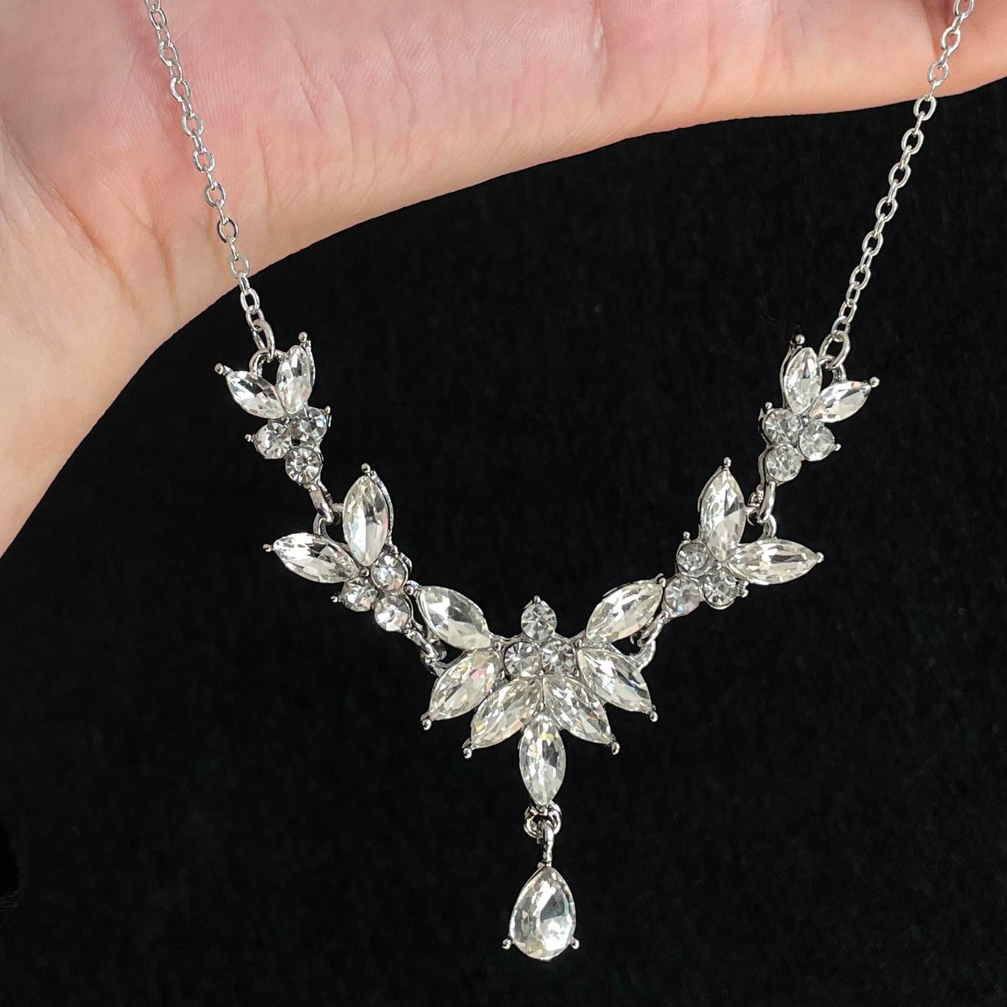 925 Silver Multi-Cut Moissanite Leaf Motif Necklace | BOCOS JEWELRY