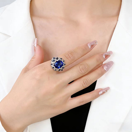 18k White Gold Cushion-Cut Lab-Grown Sapphire Ring | BOCOS JEWELRY