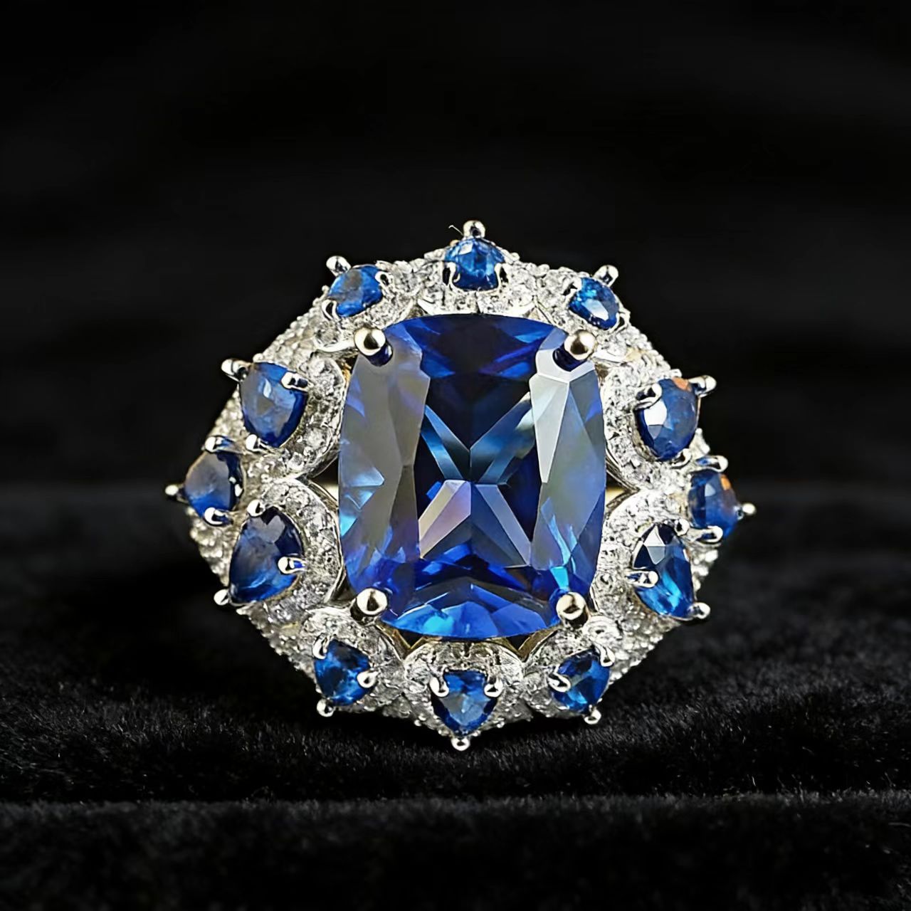 18k White Gold Cushion-Cut Lab-Grown Sapphire Ring | BOCOS JEWELRY