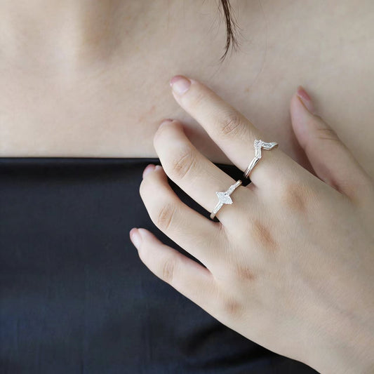 1ct Marquise-Cut Moissanite Ring Set - 18k Yellow Gold - BOCOS JEWELRY