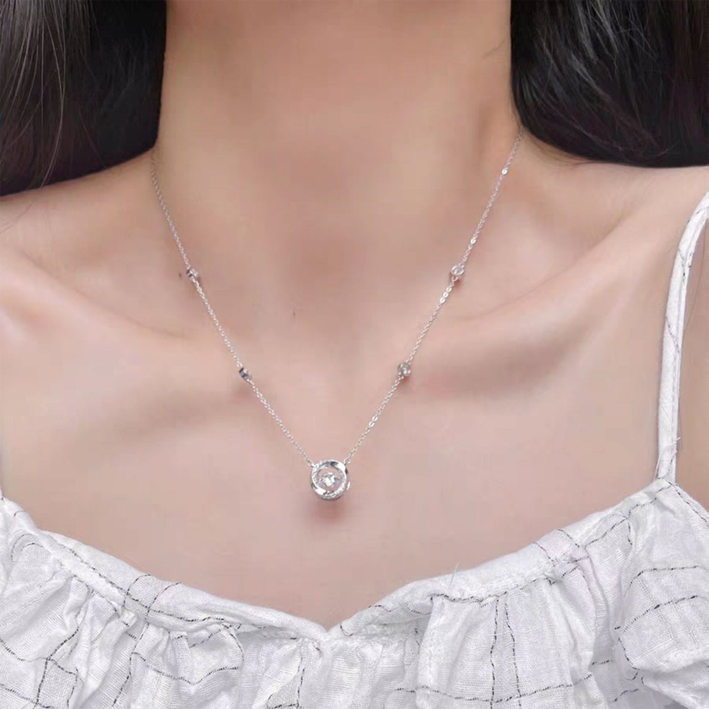 0.5ct Round-Cut Moissanite Necklace - 18k White Gold - BOCOS JEWELRY