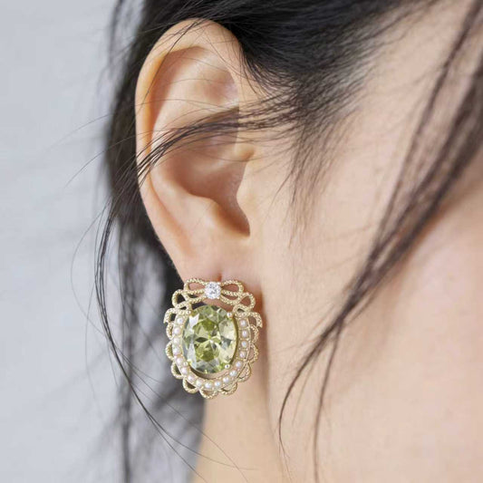 1.5ct Oval-Cut Lab-Grown Peridot Stud Earrings - Gold-Plated S925 Silver - BOCOS JEWELRY