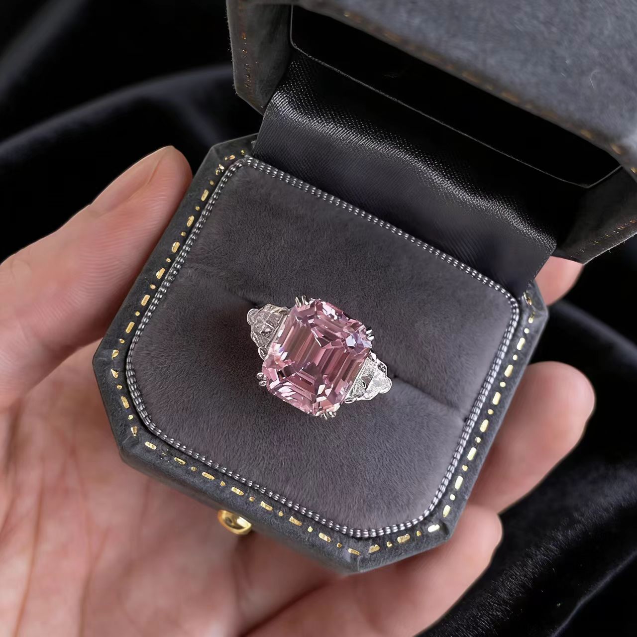 3.0ct Asscher-Cut Lab-Grown Pink Sapphire Ring - 18k White Gold - BOCOS JEWELRY