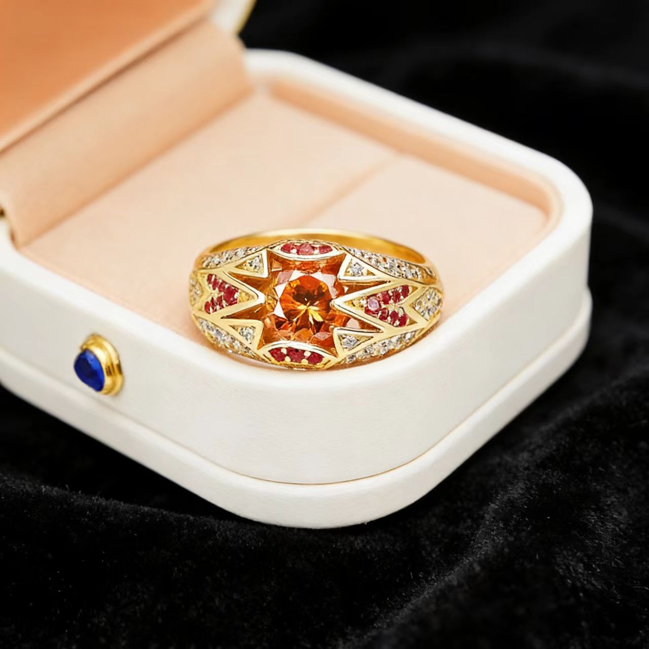 2ct Round-Cut Lab-Grown Fanta Orange Sapphire Ring - 18k Yellow Gold - BOCOS JEWELRY