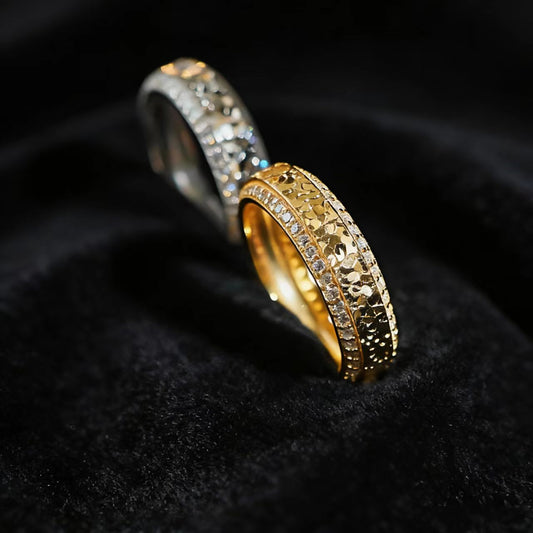 0.5ct Round-Cut Moissanite Crushed Ice Texture Ring - 18k Yellow Gold - BOCOS JEWELRY