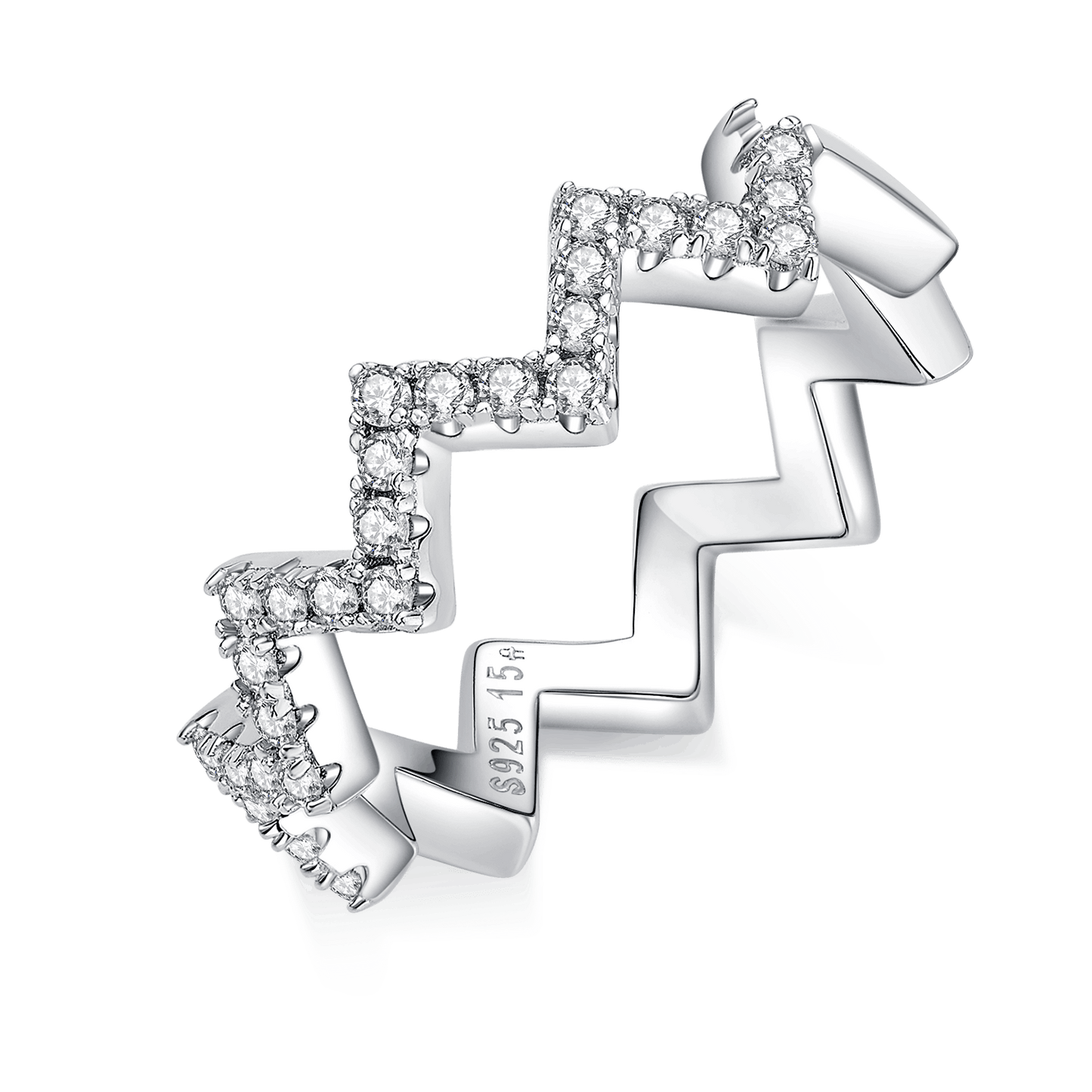 Z - Shaped Moissanite Wedding Band – 925 Sterling Silver Plated White Gold Guard Ring - bocosjewelry