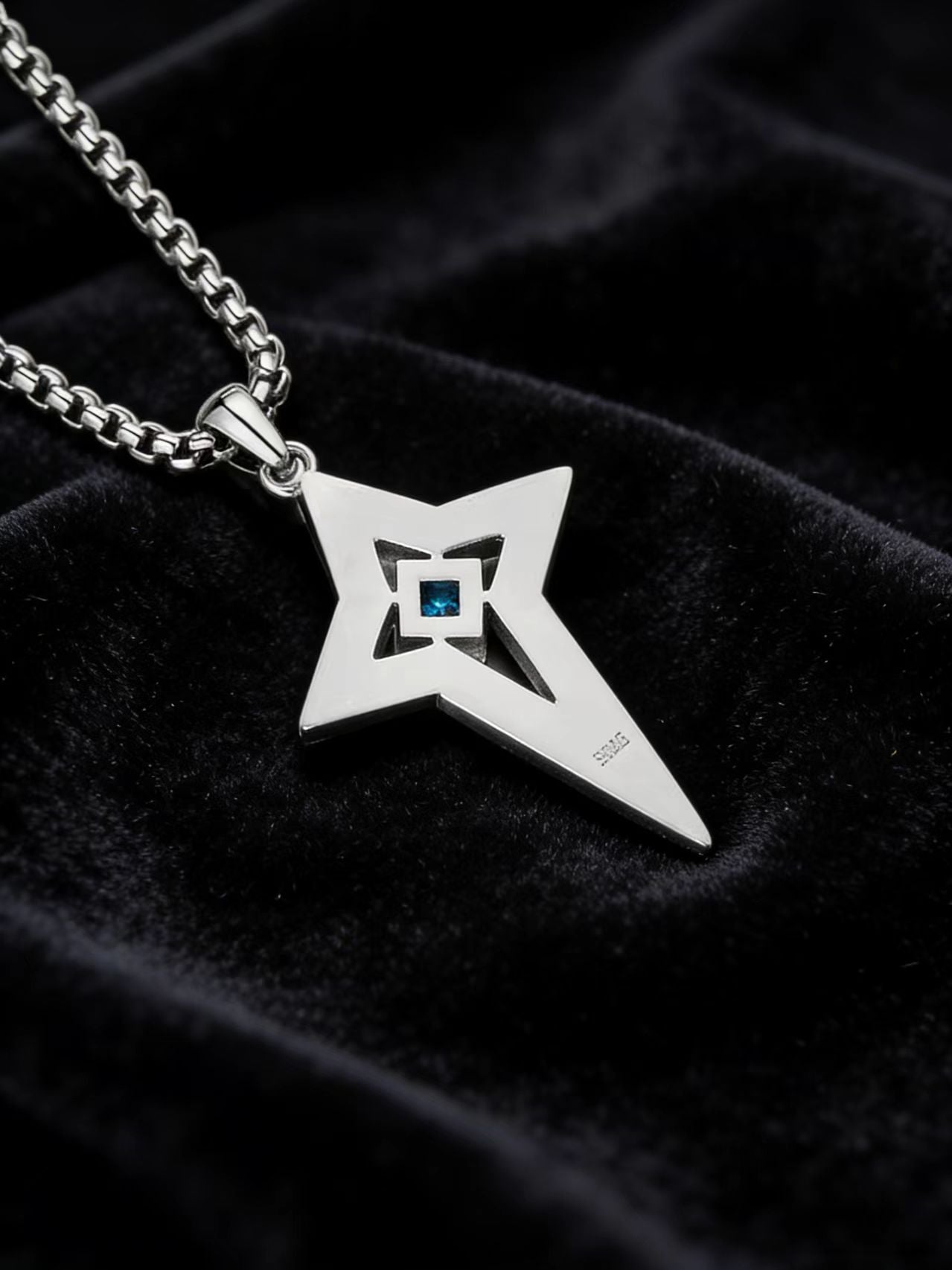 0.8ct Princess-Cut Lab-Grown Blue Sapphire Star Pendant Necklace - 925 Sterling Silver - BOCOS JEWELRY