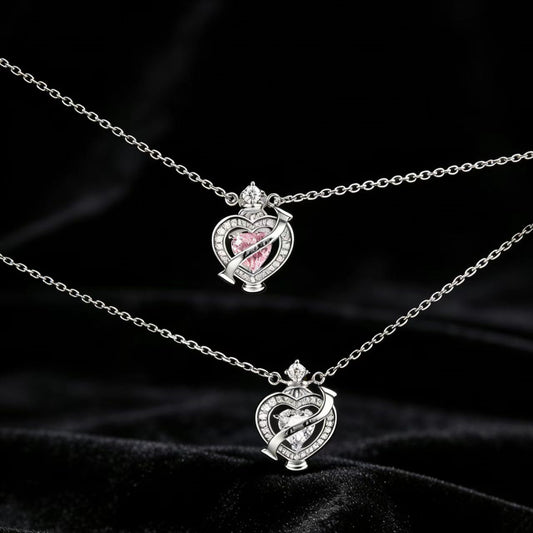 Heart-Cut Lab-Grown Pink Sapphire/Moissanite Pendant Necklace - 925 Sterling Silver - BOCOS JEWELRY