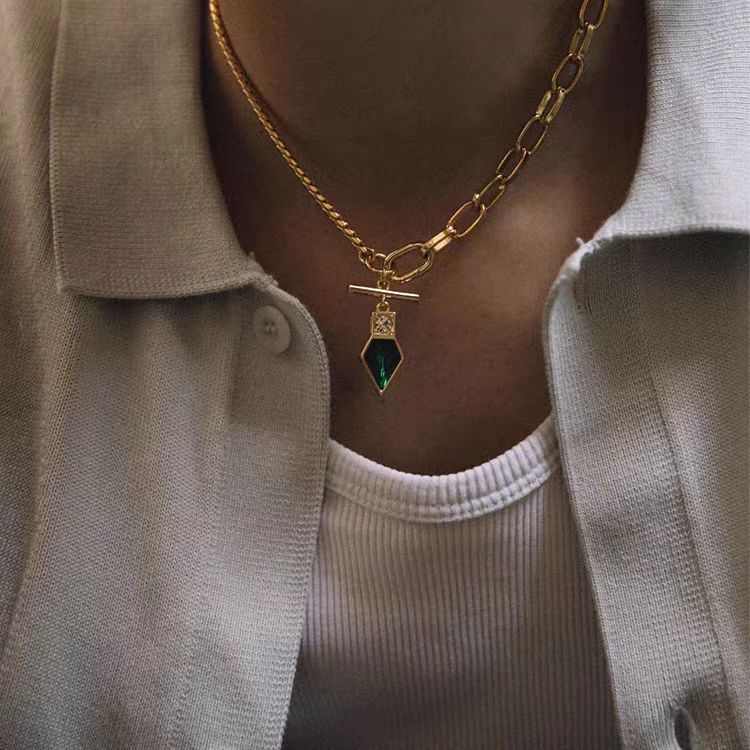Kite-Cut 1ct Lab-Grown Emerald Pendant - 18k/14k/10k Yellow Gold (Mixed Chain Design) - BOCOS JEWELRY