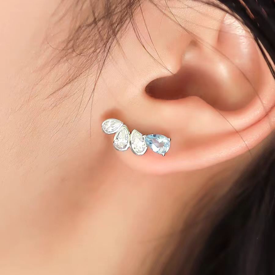 Pear-Cut Lab-Grown Spinel & Moissanite Earrings - 925 Sterling Silver (Bezel Setting) - BOCOS JEWELRY