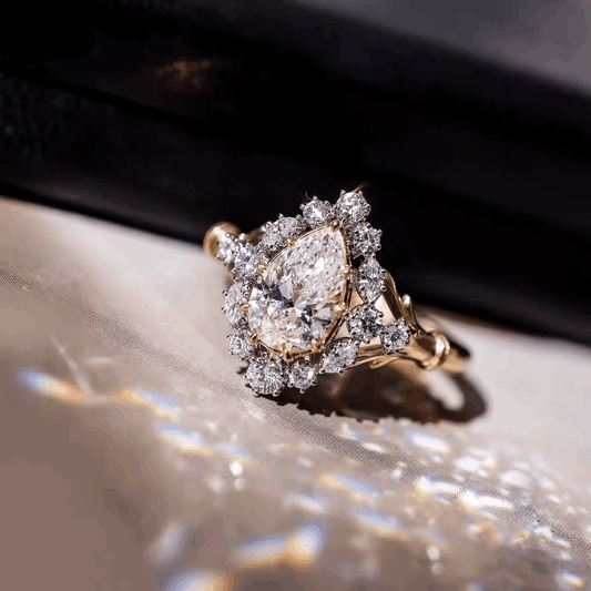 3ct Pear Cut Moissanite Engagement Ring | Halo Design S925 Silver Gold-Plated Ring for Women