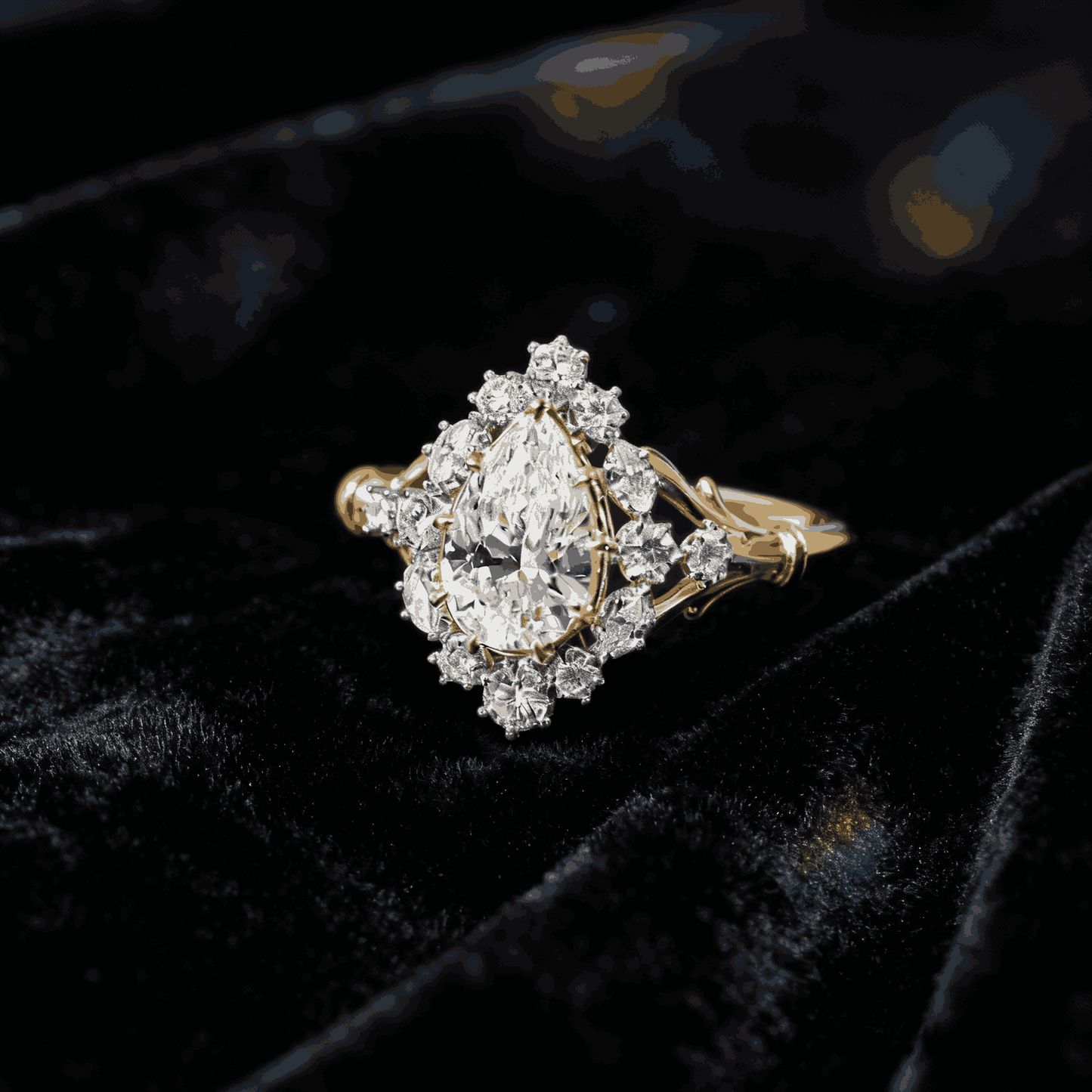 3ct Pear Cut Moissanite Engagement Ring | Halo Design S925 Silver Gold-Plated Ring for Women