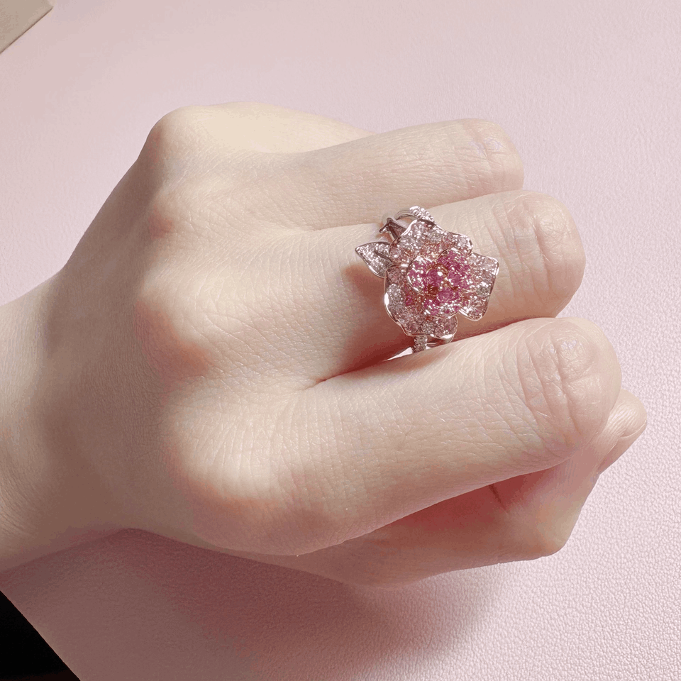 Lab-Grown Pink Sapphire 0.8ct Rose Ring | 0.2ct Moissanite Accents S925 Sterling Silver Ring for Women - BOCOS Jewelry