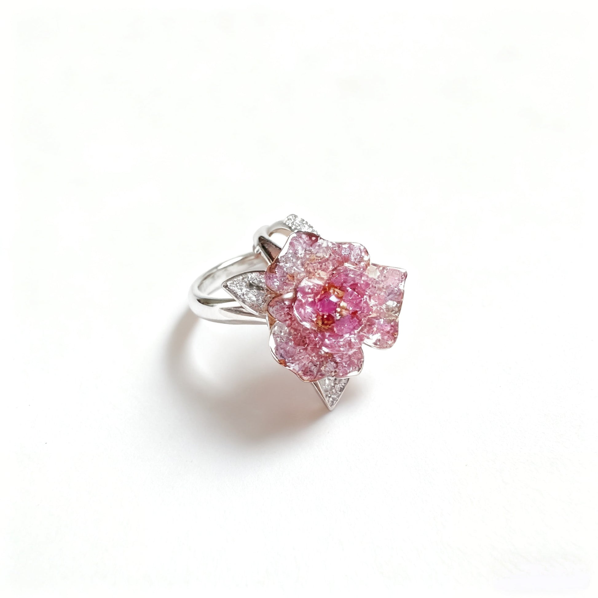 Lab-Grown Pink Sapphire 0.8ct Rose Ring | 0.2ct Moissanite Accents S925 Sterling Silver Ring for Women - BOCOS Jewelry