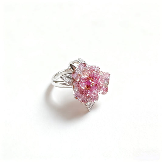 Lab-Grown Pink Sapphire 0.8ct Rose Ring | 0.2ct Moissanite Accents S925 Sterling Silver Ring for Women - BOCOS Jewelry