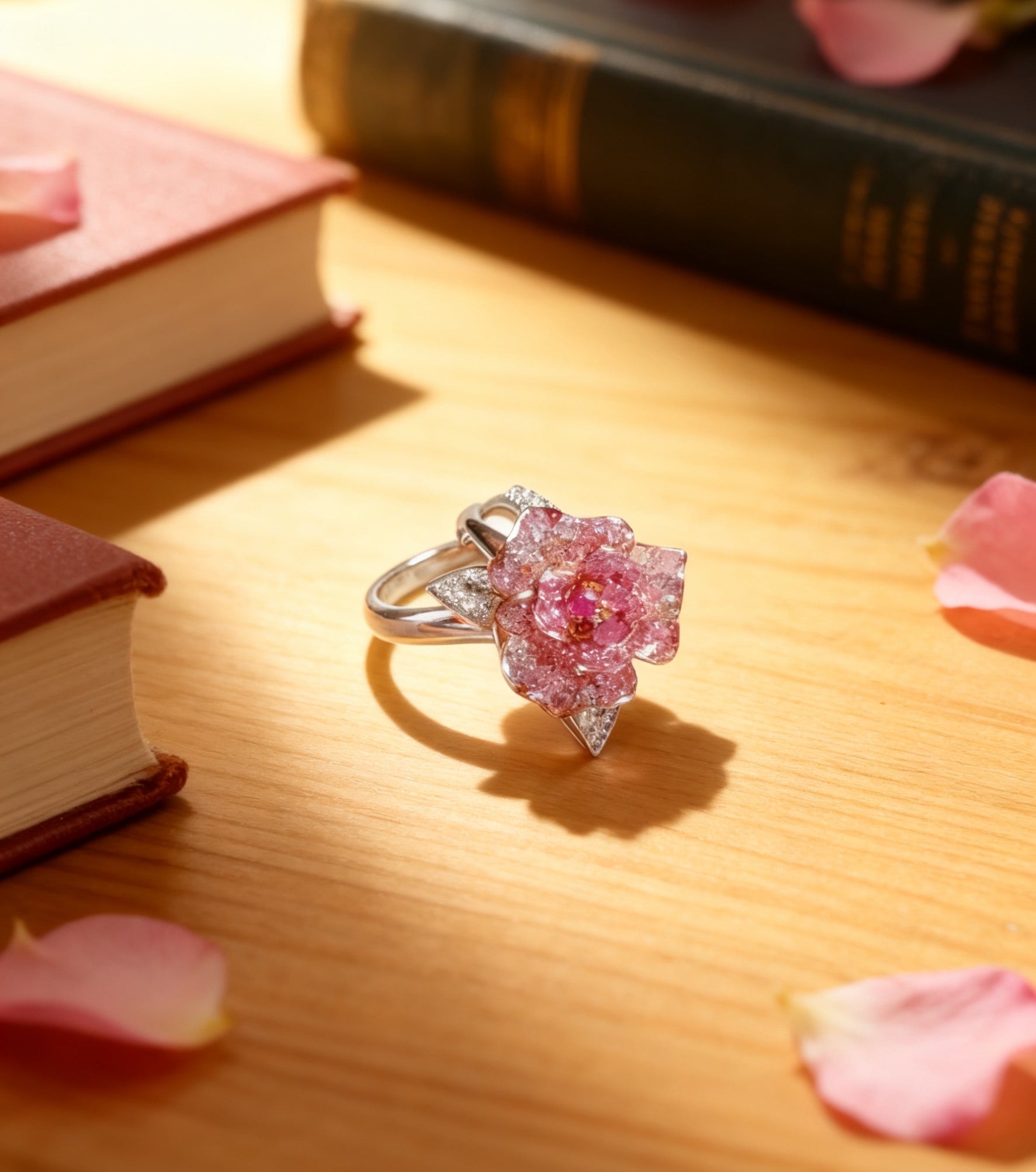 Lab-Grown Pink Sapphire 0.8ct Rose Ring | 0.2ct Moissanite Accents S925 Sterling Silver Ring for Women - BOCOS Jewelry