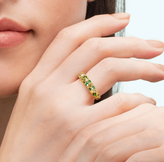 Multi-Gemstone Eternity Band Ring | 70ctw Colorful Gemstones 5ctw Moissanite Freshwater Pearl S925 Sterling Silver Ring for Women - BOCOS Jewelry