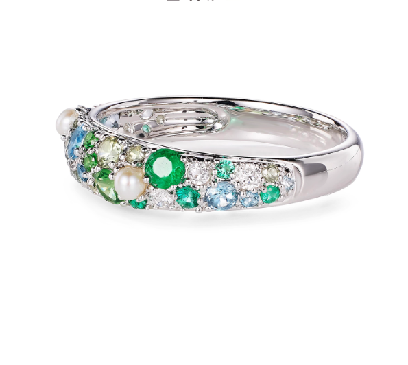 Multi-Gemstone Eternity Band Ring | 70ctw Colorful Gemstones 5ctw Moissanite Freshwater Pearl S925 Sterling Silver Ring for Women - BOCOS Jewelry