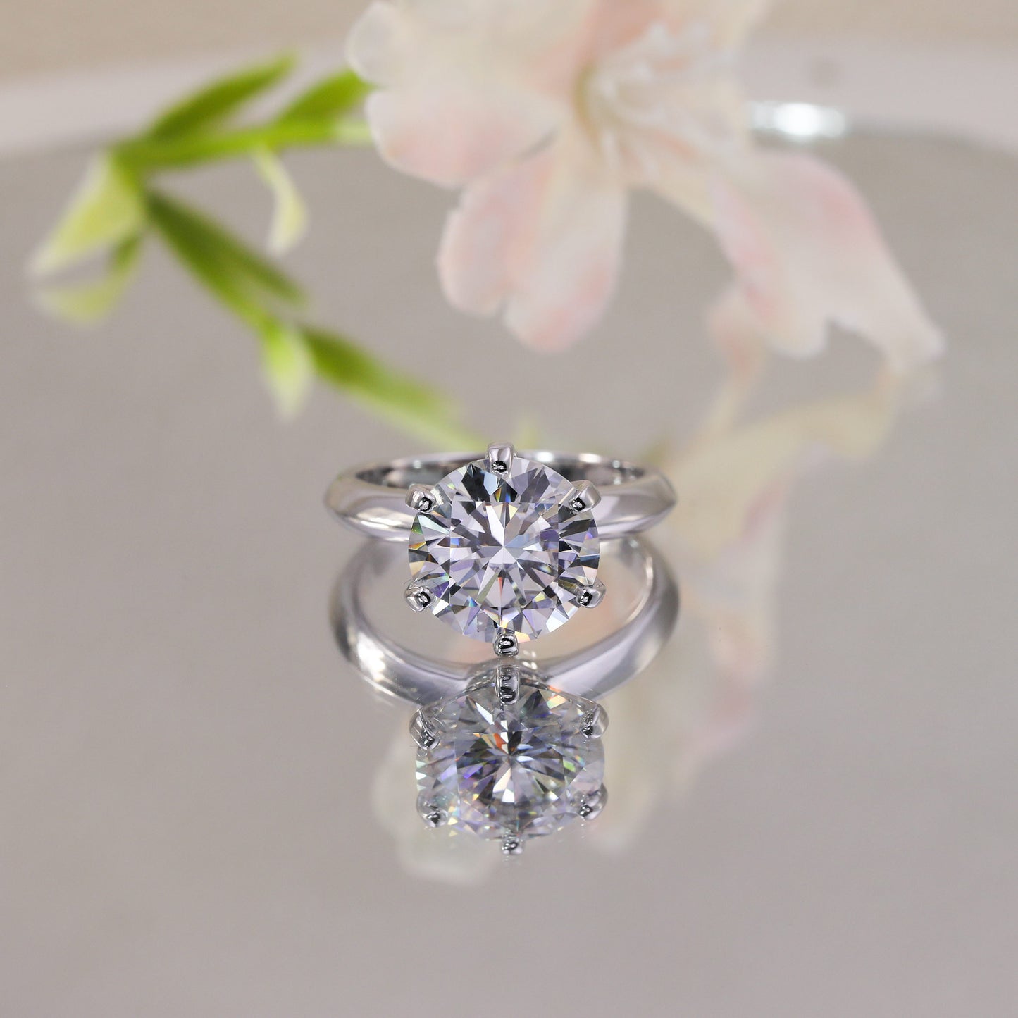 Round Cut Moissanite Solitaire Ring | 6-Prong S925 Sterling Silver Engagement Ring for Women - BOCOS Jewelry