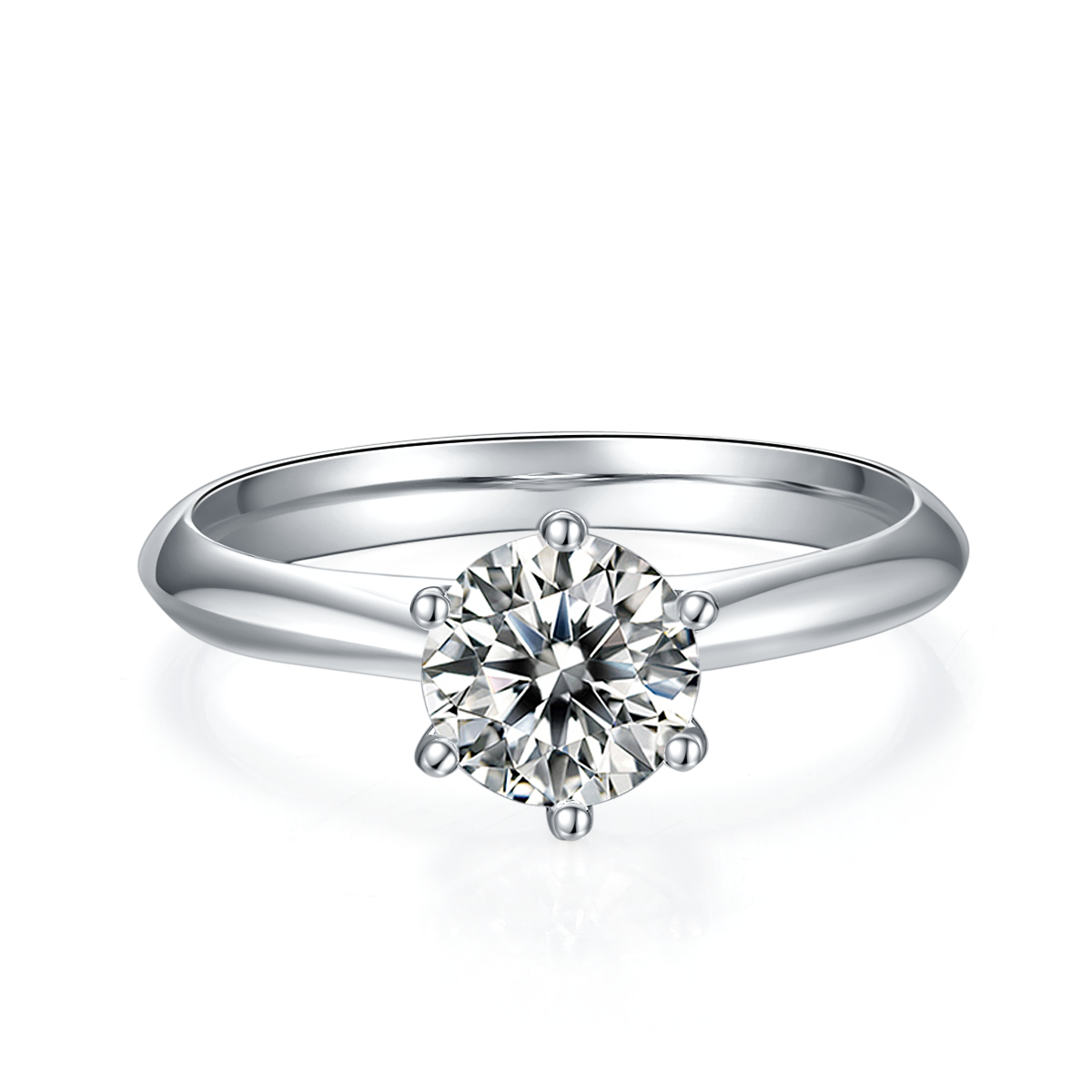 Round Cut Moissanite Solitaire Ring | 6-Prong S925 Sterling Silver Engagement Ring for Women - BOCOS Jewelry